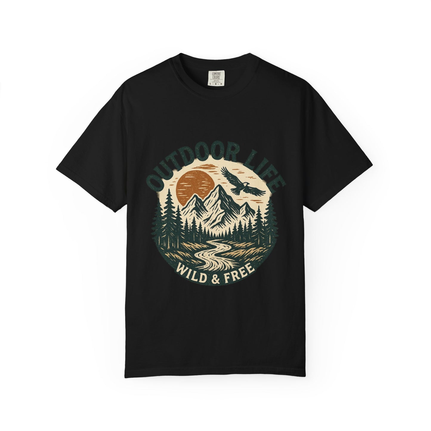 Outdoor Life T-Shirt — 'Wild & Free' Mountain Sunset Graphic Tee