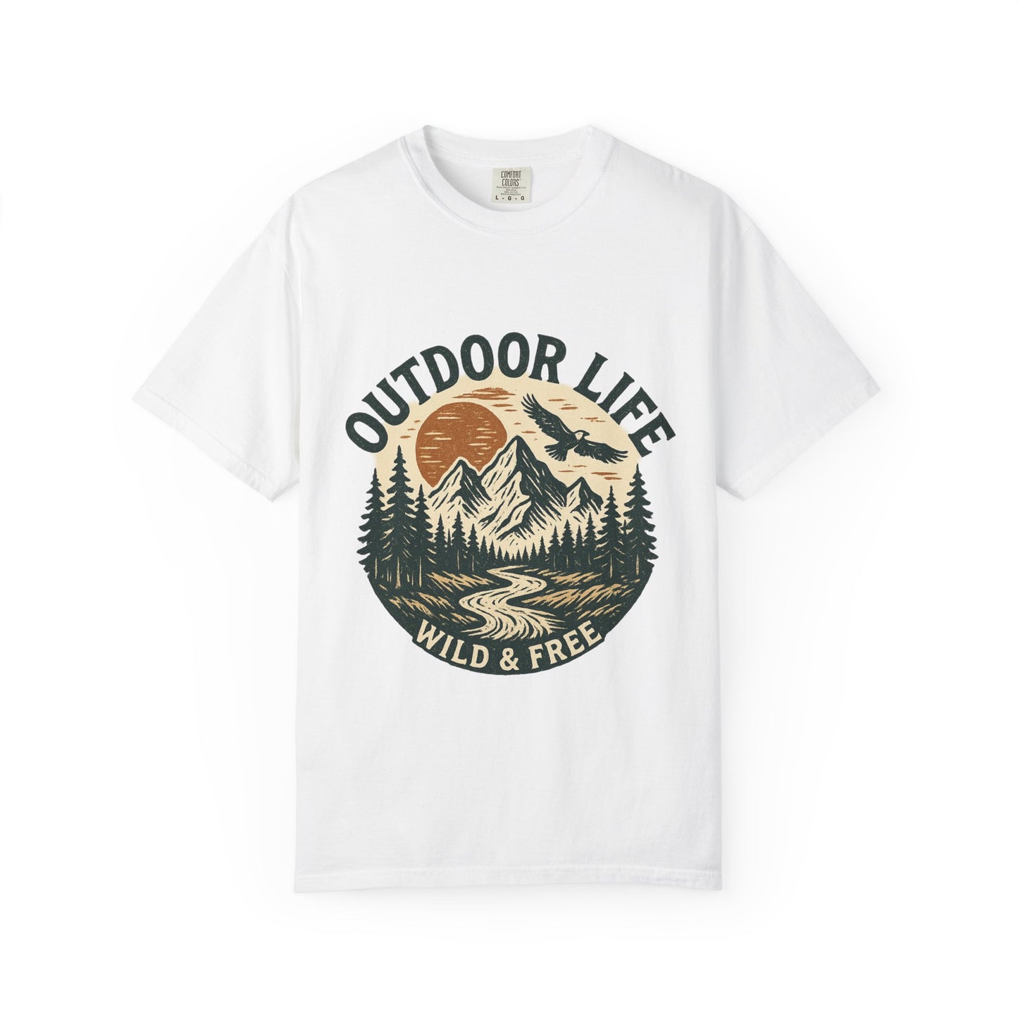 Outdoor Life T-Shirt — 'Wild & Free' Mountain Sunset Graphic Tee