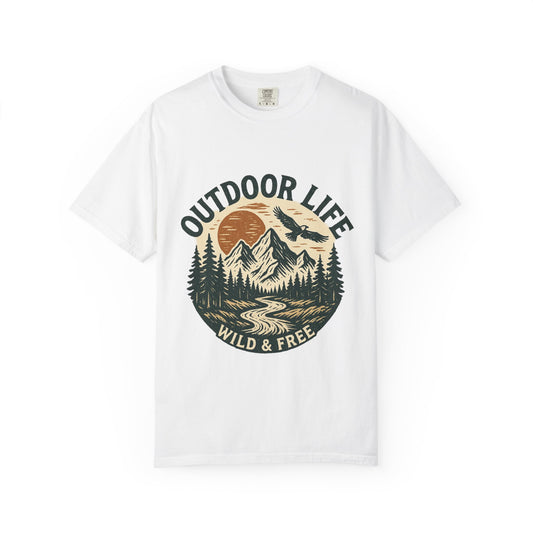 Outdoor Life T-Shirt — 'Wild & Free' Mountain Sunset Graphic Tee