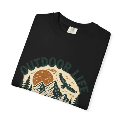 Outdoor Life T-Shirt — 'Wild & Free' Mountain Sunset Graphic Tee