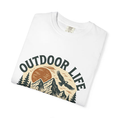 Outdoor Life T-Shirt — 'Wild & Free' Mountain Sunset Graphic Tee