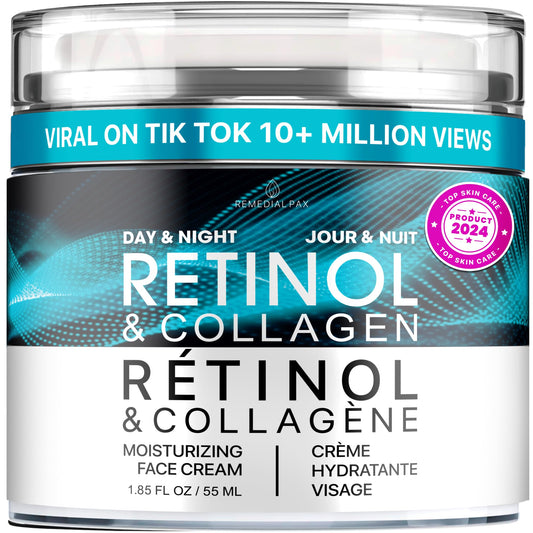 REMEDIAL PAX Face Moisturizer Retinol Cream Anti Aging Neck Firming Cream Collagen Day & Night Face Cream with Hyaluronic Acid for Women & Men 1.85 Fl Oz